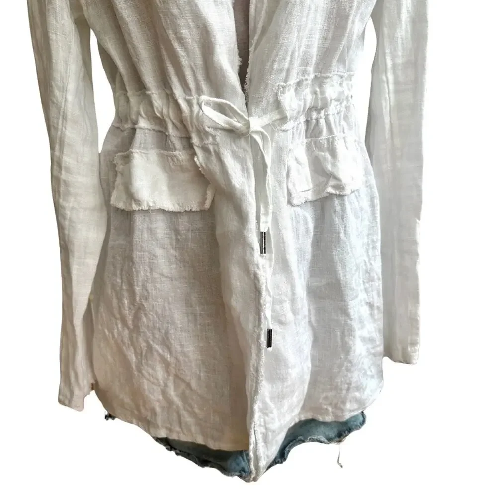 BACI - ITALIAN ORGANIC LINEN women's white jacket cardigan size MEDIUM - Picture 4 of 10